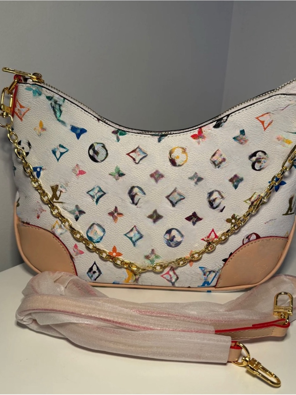 White Multicolor Monogram Shoulder Bag